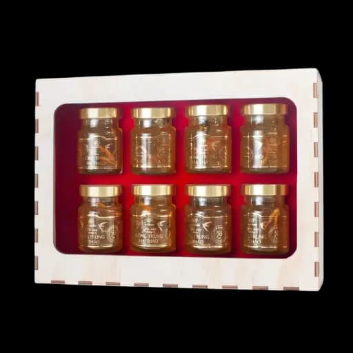 Yến sào chưng đông trùng hạ thảo hộp gỗ Vnherbs 8 lọ