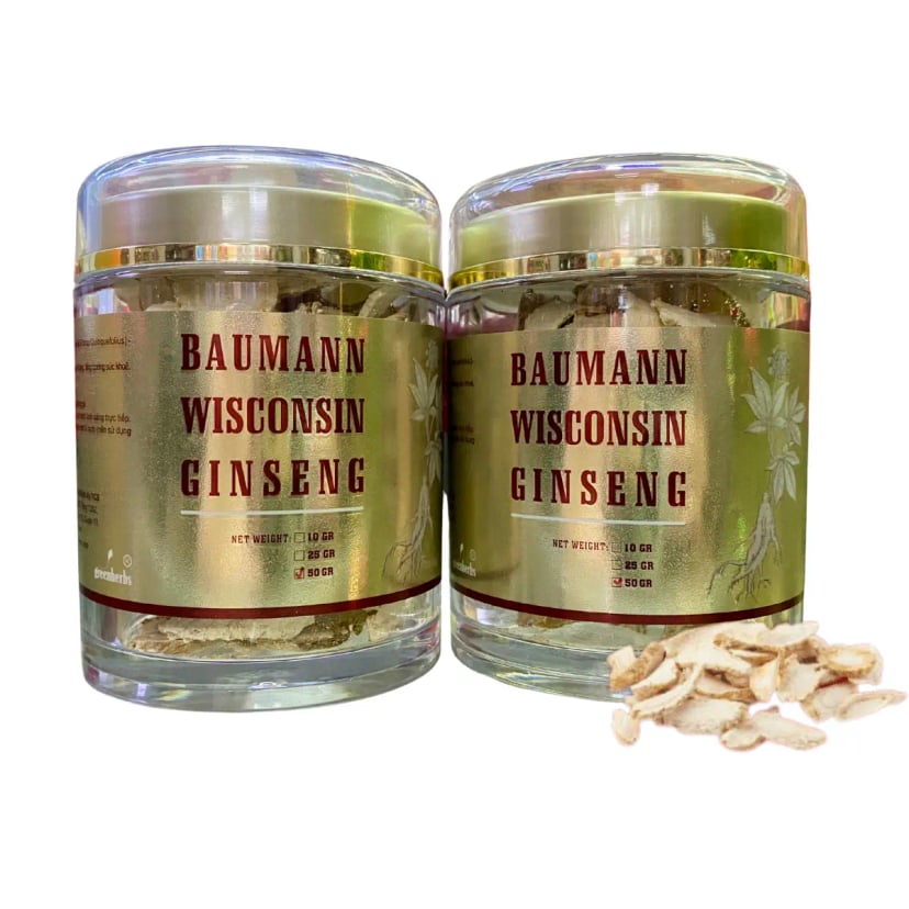 Hình Nhân Sâm Mỹ Baumann Wisconsin Dạng Thái Lát Hũ 50g 1