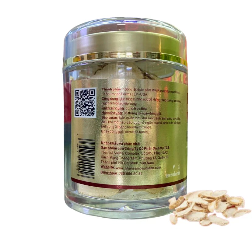 Hình Nhân Sâm Mỹ Baumann Wisconsin Dạng Thái Lát Hũ 50g 3