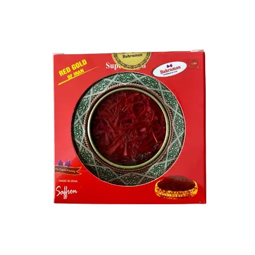 Hình Nhụy hoa nghệ tây Iran Bahraman Saffron Super Negin hộp tròn 1gram 1