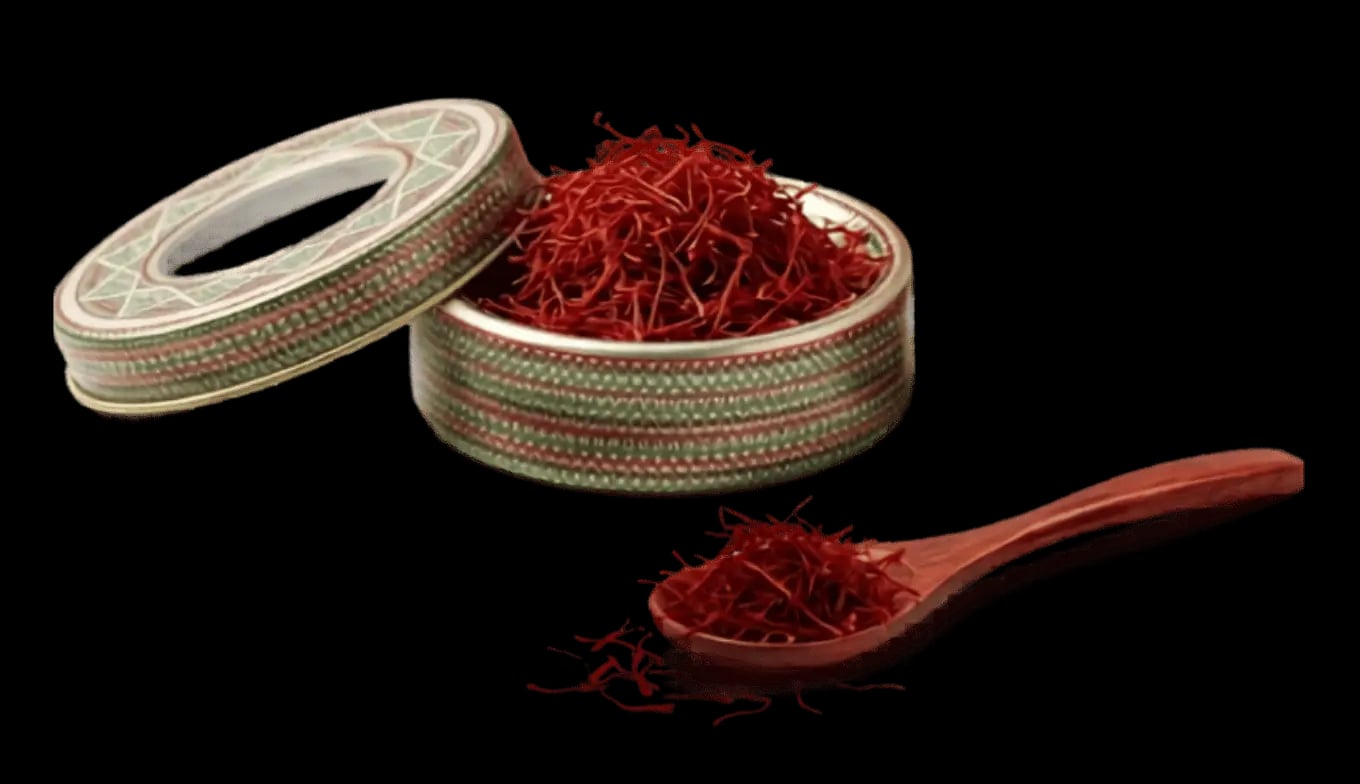 Hình Nhụy hoa nghệ tây Iran Bahraman Saffron Super Negin hộp tròn 1gram 5