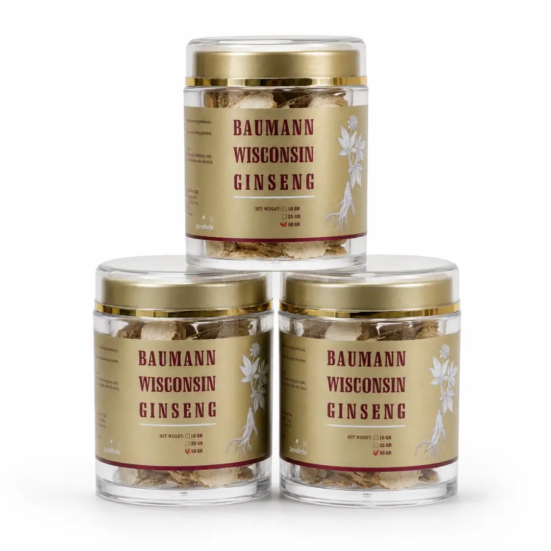 Nhân Sâm Mỹ Baumann Wisconsin Dạng Thái Lát Hũ 50g