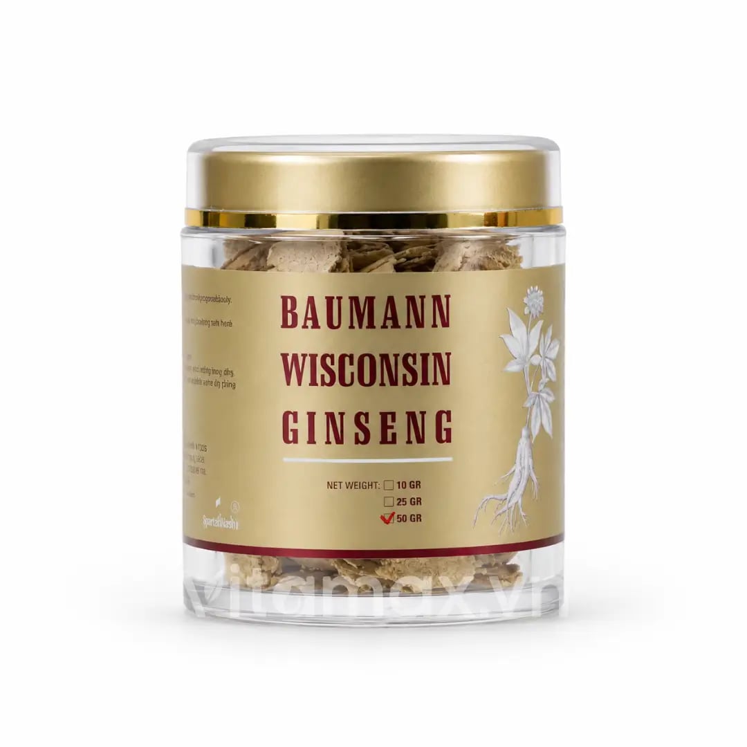 Hình Nhân Sâm Mỹ Baumann Wisconsin Dạng Thái Lát Hũ 50g 3