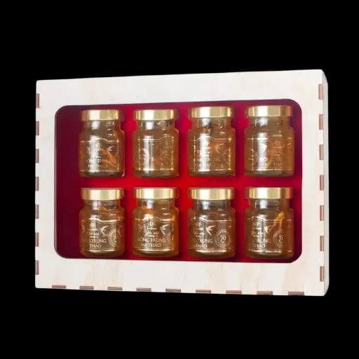 Yến sào chưng đông trùng hạ thảo hộp gỗ Vnherbs 8 lọ