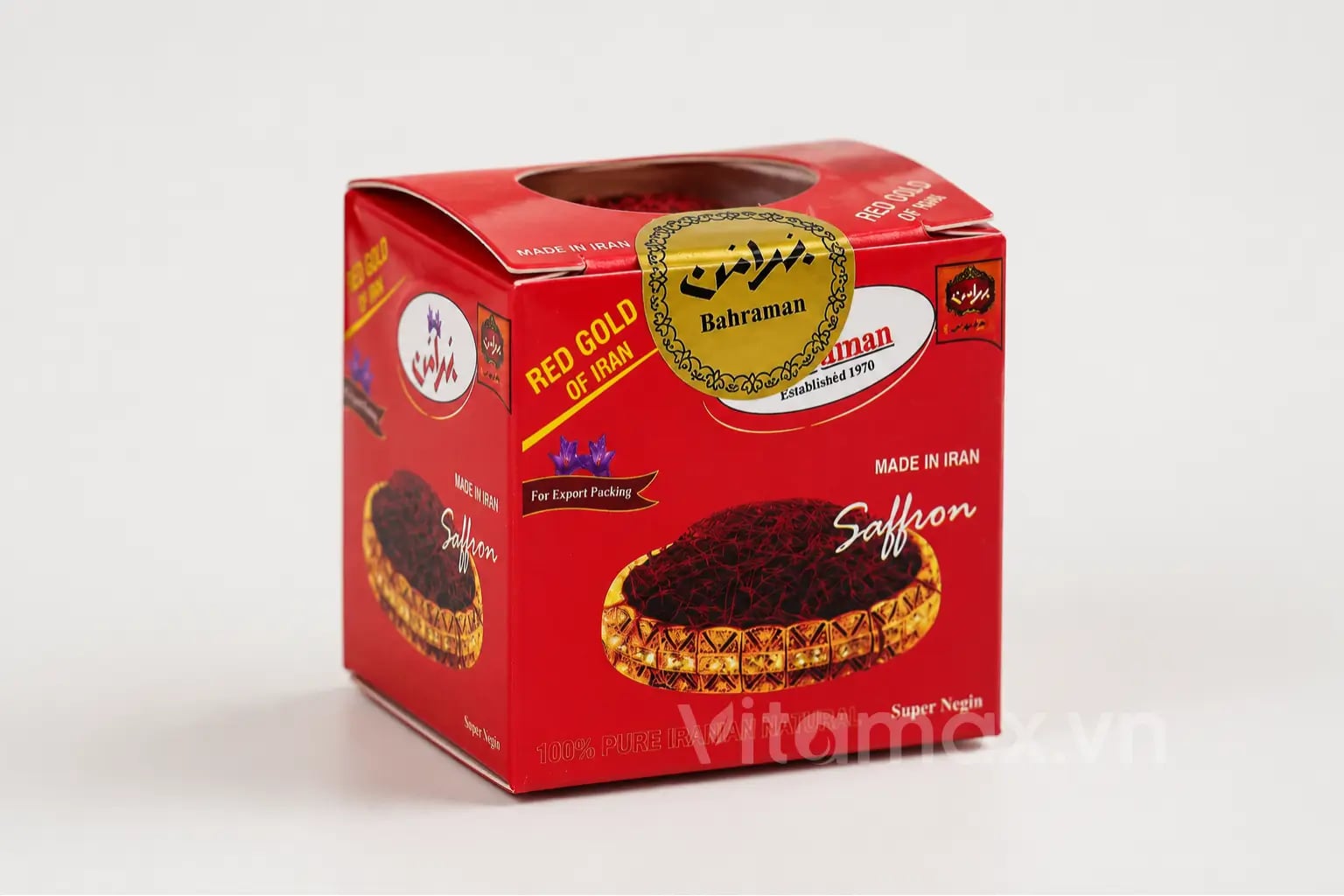Hình Nhụy hoa nghệ tây Iran Bahraman Saffron Super Negin hộp tròn 1gram 2